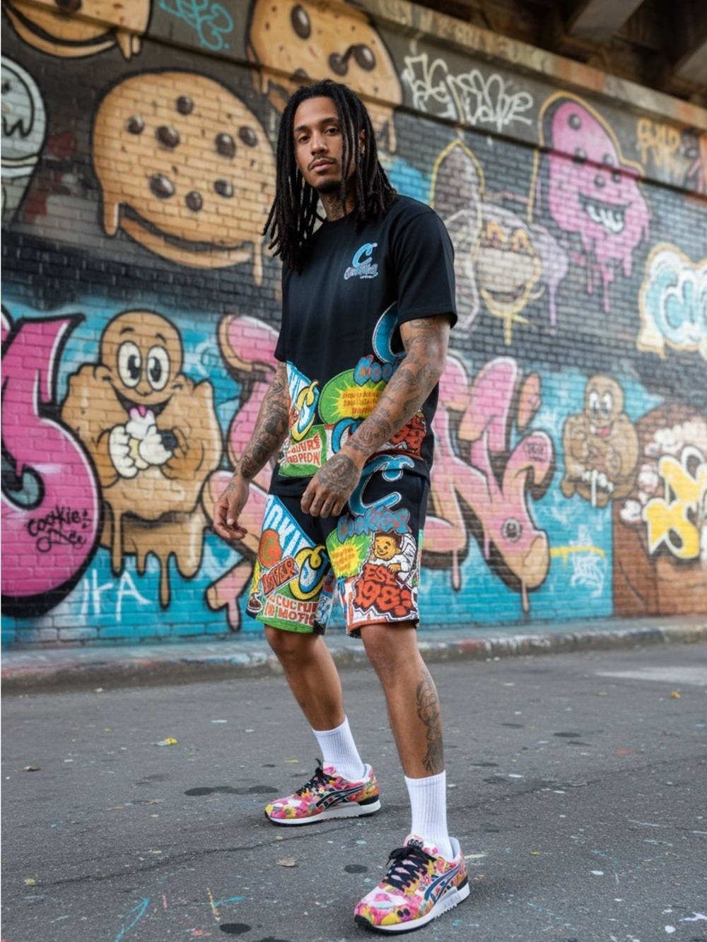 Cookies Black Graphic Tee & Shorts Set - Blue/Green/Orange Accents - Picture 2 of 7